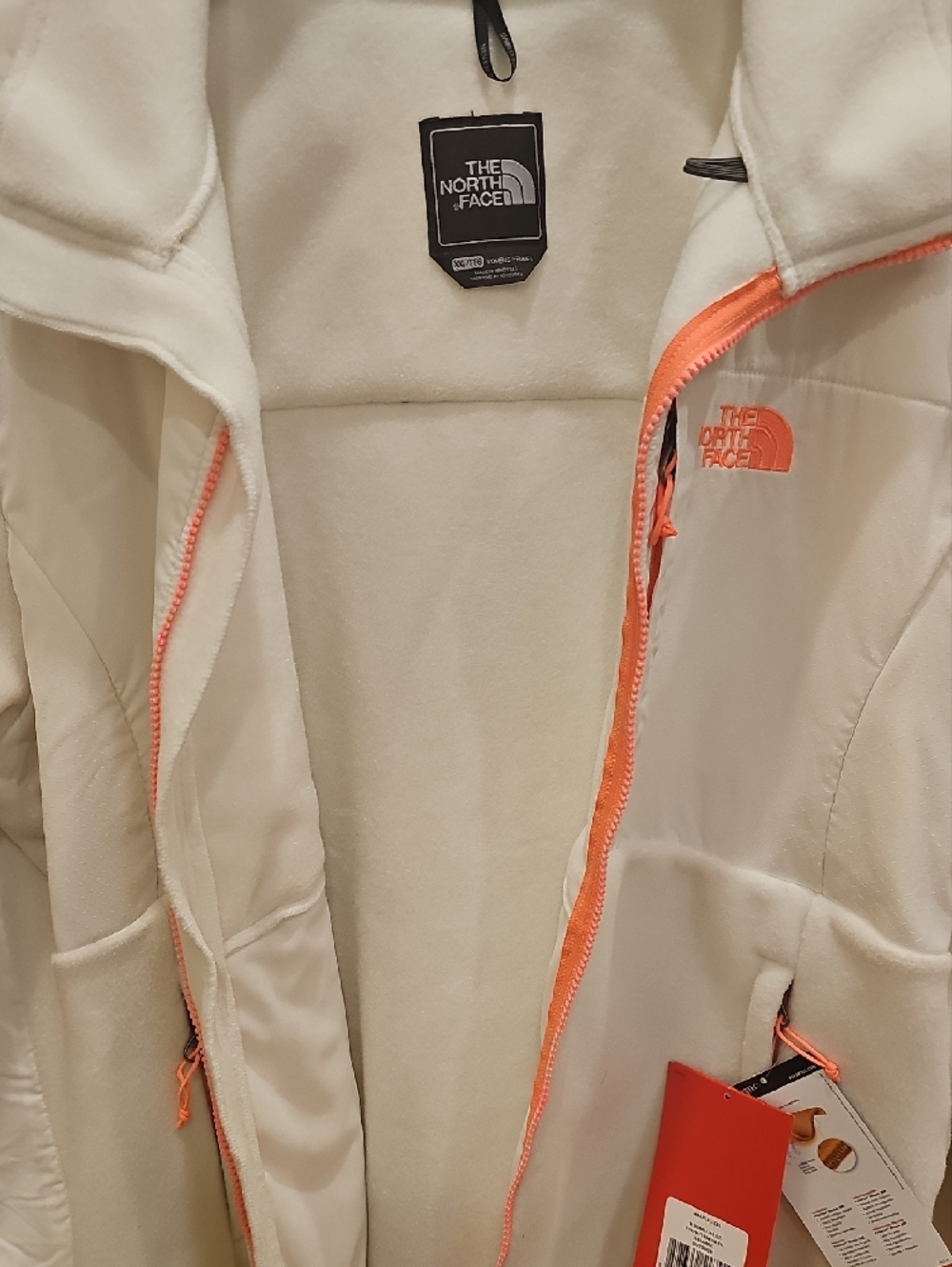 The North Face Denali White Fleece Jacket with Coral Pink Trim NWT - Picture 10 of 13